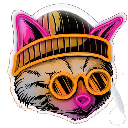 FOREVER Light LED Sign Neon ART Gatto Sognatore - Rosa-Giallo Insegna Neon LED per Casa e Ristoranti - Insegna luminosa LED a Risparmio Energetico con USB - Perfetta Luci Neon Decorative da Parete