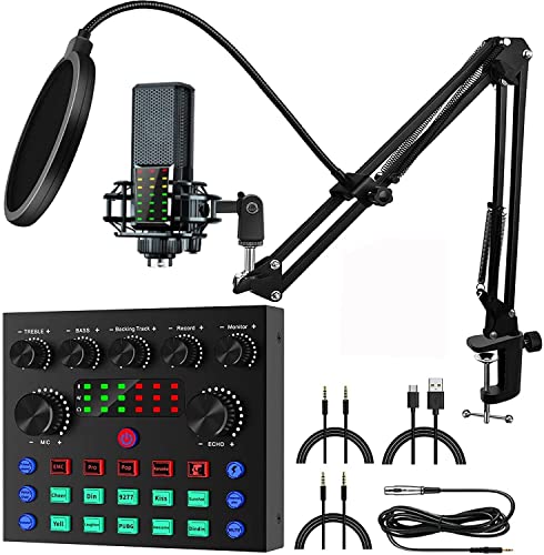 Audio Interface Podcast Equipment Bundleï¼Remall DJ Mixer Audio Streaming Podcast Microphone Studio Condenser Mic Gaming PC Phone Recording Card Sound Board