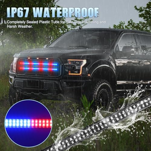 Image of Nilight 2PCS 24 inch Truck Grille Strobe Lights Strip 384 LED Emergency Light Red Blue Flexible Side Flashing Warning Caution Safety Waterproof Lighting Kit for Trucks Tow Plow Construction Vehicles