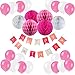 Produktbild Recosis Geburtstag Dekoration, Happy Birthday Girlande mit Luftballons Latexballons und Wabenbälle Papier für Geburtstag Dekoration - Rosa