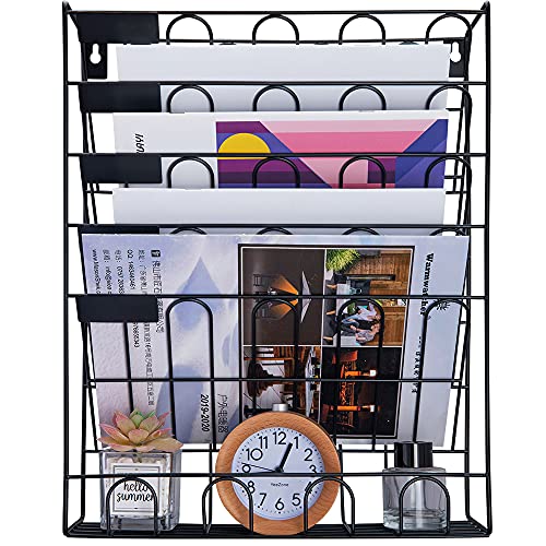 Spacrea Hanging File Holder Organizer - 6 Tier Wall Mount File Organizer, Hanging Wall File For Office, School Or Home (Black) #TOP3