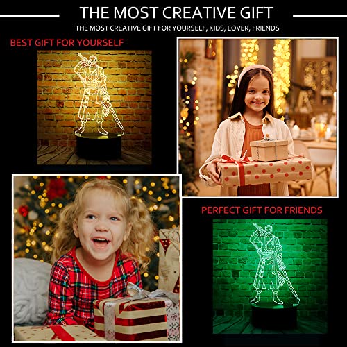 Cartoon One Piece Hero Roronoa Zoro Monkey·d·luffy Paramount War Japanese Anime Character Figure 3D Led Decor Table Lamp 7 Colors Remote Control Night Light Easter Xmas Birthday Gifts For Kids #TOP3