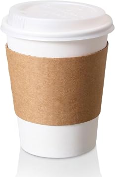 KTOB [50 pack 12 oz Compostable Coffee Cups with Lids and Kraft Sleeves