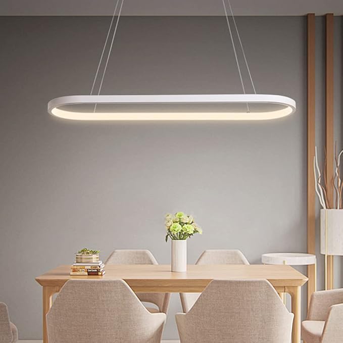 Bellastein Hanglamp, ovaal, bureaulamp, led-hanglamp, dimbaar, plafondlamp met afstandsbediening, modern ringdesign, kroonluchter voor eettafel, eetkamer, keukenlamp, niet-verblindend (L 70cm, wit) photo 2