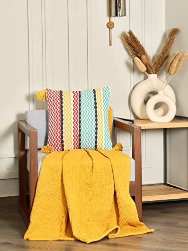 Image of SASHAA WORLD 100% Cotton Decorative Cushion Cover with Zipper | Bedroom & Living Room | Multicolor 45X45 cm