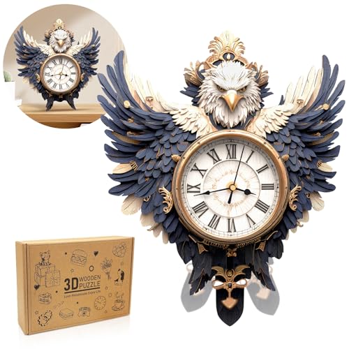 Cutywood 3D Puzzles for Adults Clock-Eagle Design Model Kit-Mechanical DIY Pendulum Clock with Roman Numerals-Desk Home Office Decor Personalized Gift for DIY Lovers by Cutywood - Used condition - US$33.91