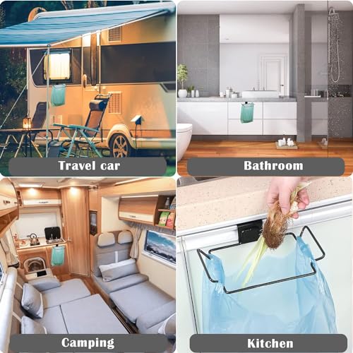 Image of KolorFish Stainless Steel Trash Bag Holder for Kitchen Cabinets Doors and Cupboards, Under Sink Bag Holder, Garbage Bag Rack (Black)
