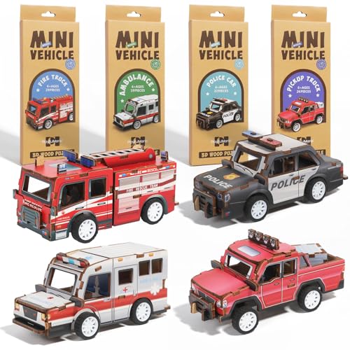 3D Wooden Puzzle Car Kits - Creative Model Car Kits & STEM Kits for Kids, Fun Educational Building Toys for Kids Ages 4-12, for Young Builders & Engineers (4 Pack)