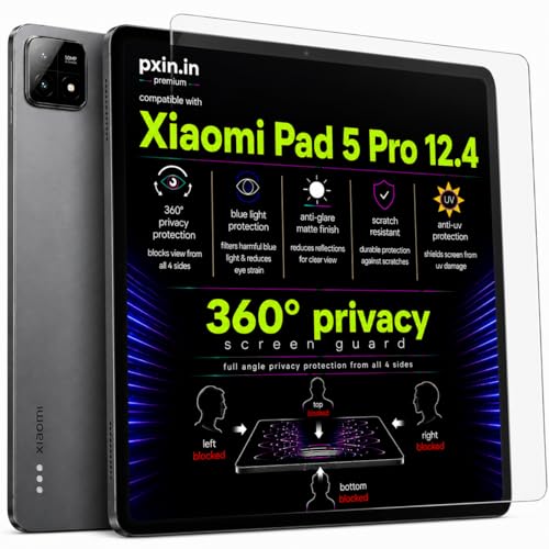 Image of Pxin 360 Pro Privacy Screen guard compatible with Xiaomi Pad 5 Pro 12.4 | Anti Glare | Anti UV | Anti Blue | Anti Reflection | Privacy Filter | Unbreakable Build