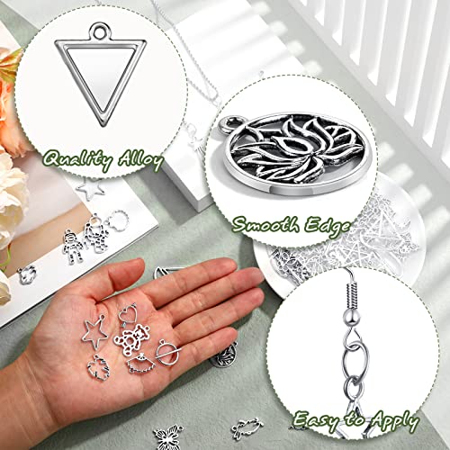 Sureio 100 Pcs Open Bezels For Resin Bezel Charms Pendant Assorted Hollow Bezel Pendants For Jewelry Making Earring Necklace Casting Flower Frame Pendant Diy Crafts Resin Jewelry Moulds #TOP1
