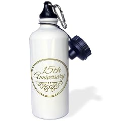 3dRose 15th Anniversary gift-gold text for celebrating wedding anniversaries-15 years married together Sports Water Bottle 21 oz White