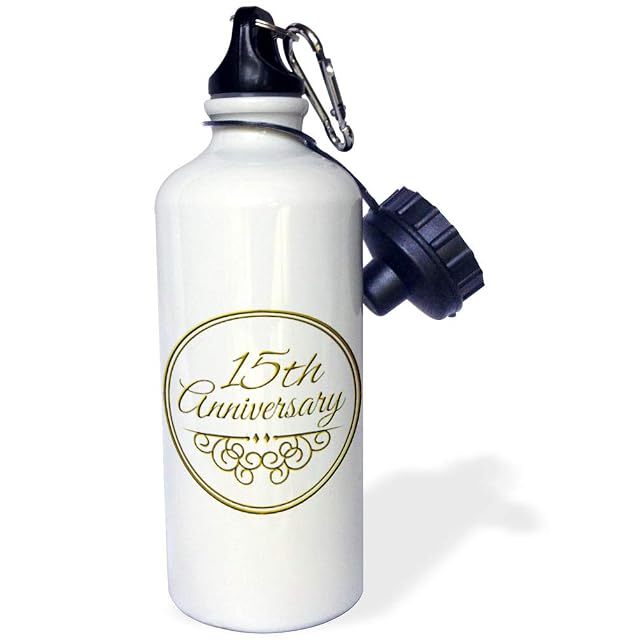 3dRose 15th Anniversary gift-gold text for celebrating wedding anniversaries-15 years married together Sports Water Bottle 21 oz White