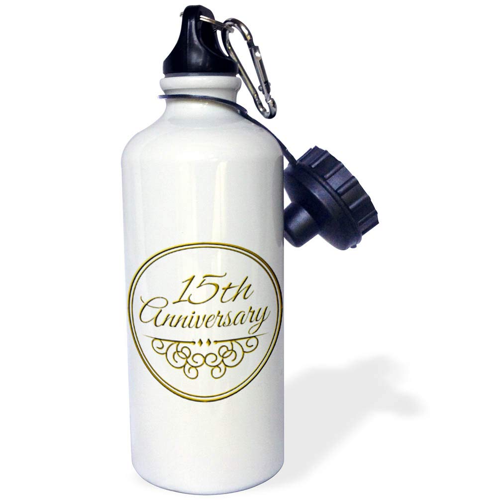 3dRose 15th Anniversary gift-gold text for celebrating wedding anniversaries-15 years married together Sports Water Bottle 21 oz White