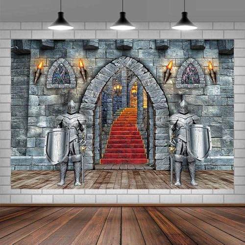 Castle Backdrop, 7x5 ft Medieval Knight Gothic Gray Stone Wall Photo Background for Boys Birthday Party, Princess Theme and Photo Booth Decorations