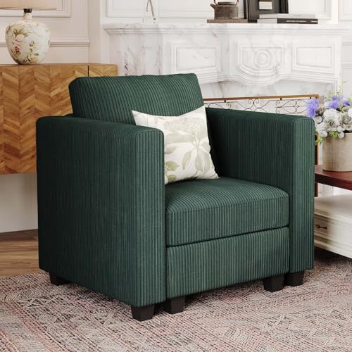 Belffin Corduroy Armchair Modular Arm Chair with Storage Modern Couch for Living Room Green