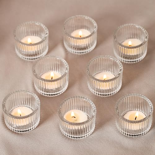 CIOXSOIO Set di 12 Mini Portacandele, Porta Candele in Vetro Trasparente, 5cm x 3.5cm Porta Candele da Tavolo, Porta Candele per Candele Lumini per Centrotavola Decorazioni Casa Matrimoni Feste