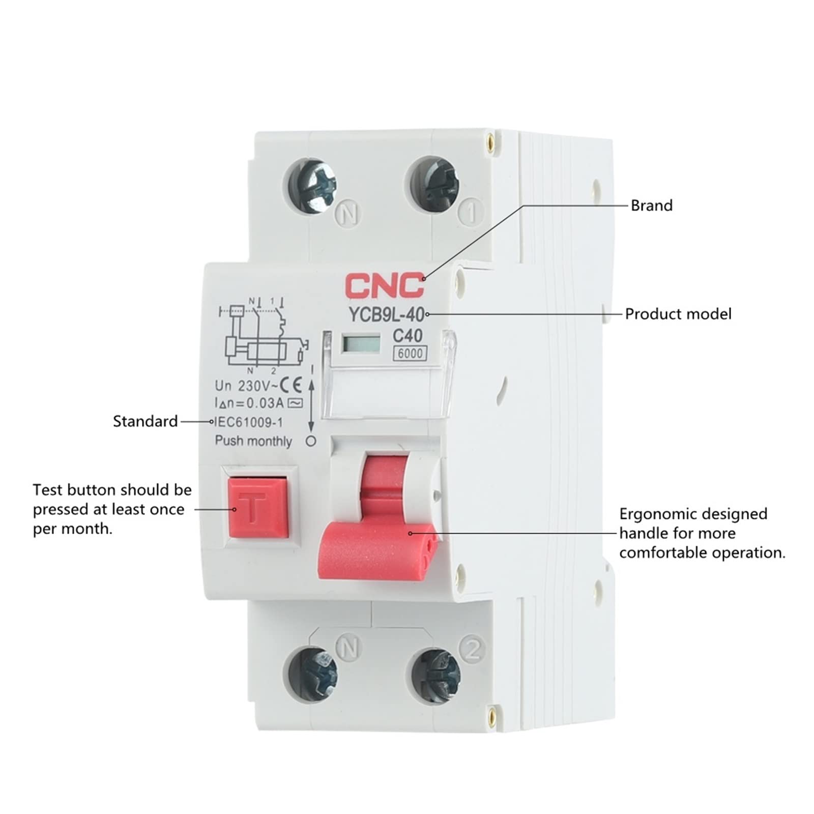 YCB9L-40 36mm Phase-Neutral RCBO 30mA 1P+N Residual Current Circuit Breaker with Over Current and Leakage Protection(25A)