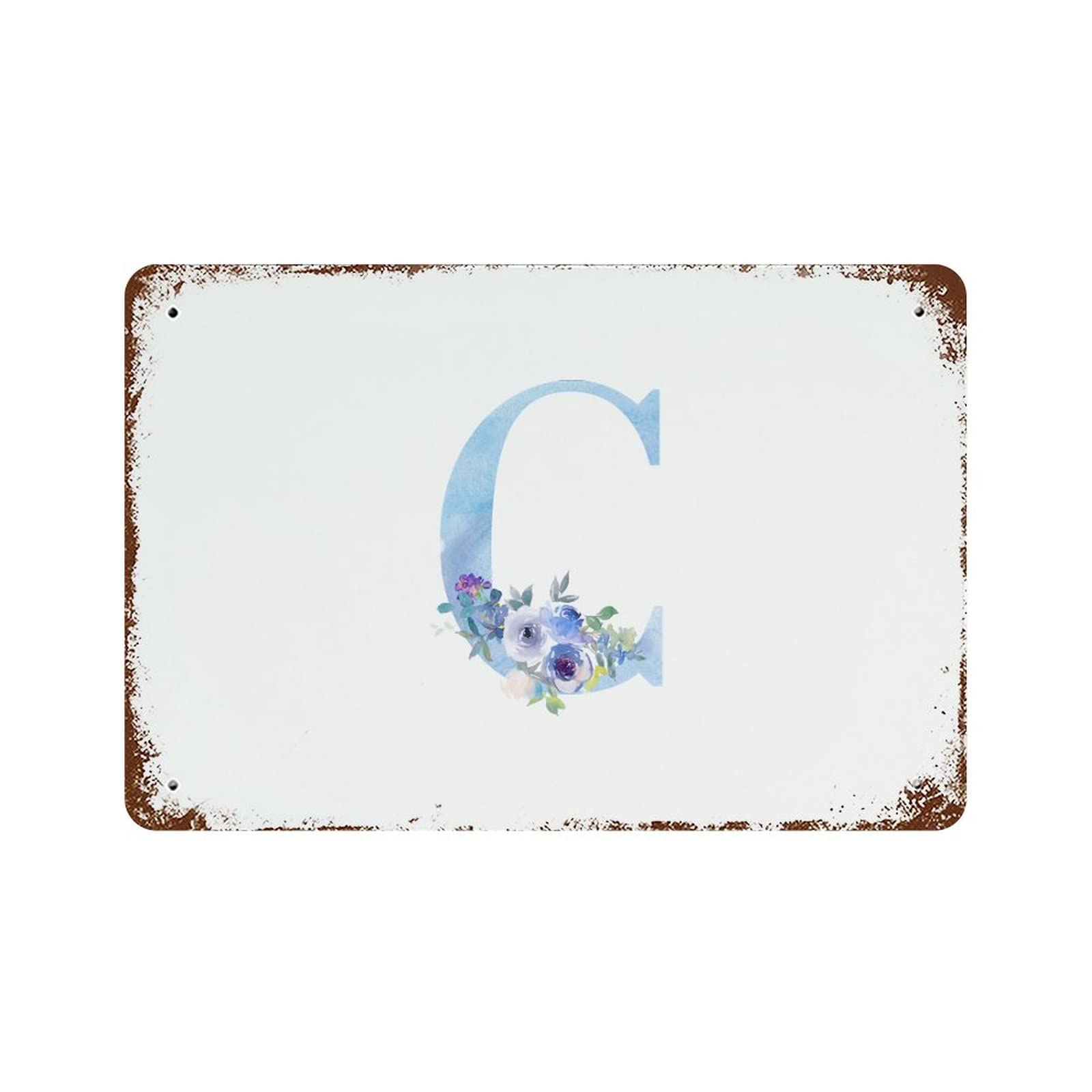 Lettre C en métal monogramme floral rétro de 30,5 x 45,7 cm pour jardin
