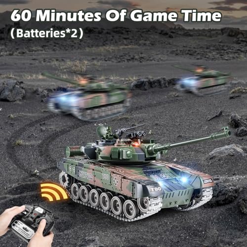 Supdex RC Panzer 1/18 Russischer T90, 2.4GHz Panzer Ferngesteuert mit Schussfunktion, WW2 Modell Panzer Metall Ketten Kampfpanzer, mit Rauch, mit Licht und Sound für Erwachsene und Kinder