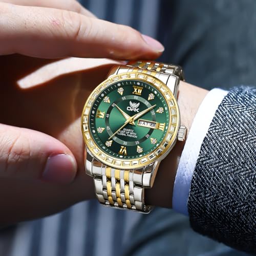 Image of OPK Watches for Men Diamond Roman Analog Mens Watches Waterproof Large Stainless Steel Men Wrist Watch Business Father Gift Watch Blue