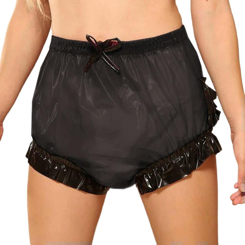 Sissy PVC-Shorts, transparent, Patchwork, Rüschen, hohe Taille, Windelhose, transparent, Club-Party, Kostüm