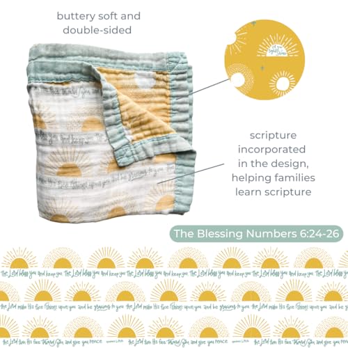 Image of Scripture Blessing Blanket | Toddlers Double Sided Muslin Blanket | Super Soft Swaddle Blanket with 6-Layers | Luxury, Breathable Toddler Essentials for Girls and Boys | 47 inch X 47 inch