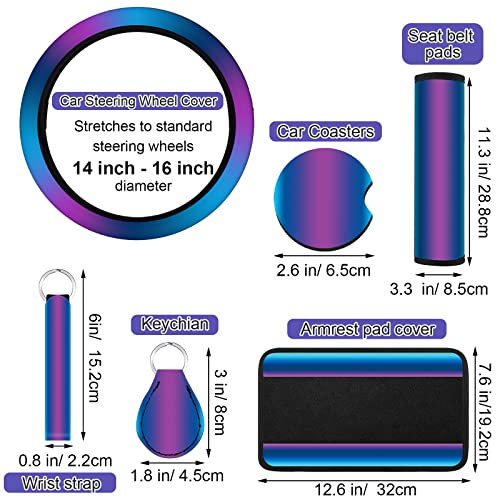 Fiada 15 Pcs Chameleon Iridescent Thick Car Seat Covers Full Set, Steering Wheel Cover Shoulder Pads Armrest Pad Keychain Wrist Strap Coasters Auto Seat Universal For Vehicle #TOP5