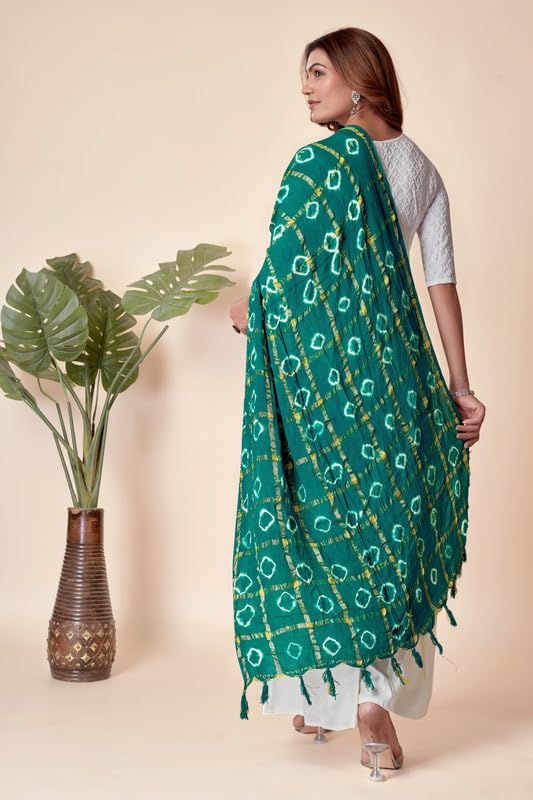 Image of Women Bandhani Dupatta | Traditional Chunri Print with Decorative Border | Lightweight Ethnic Stole for Festive and Wedding Wear