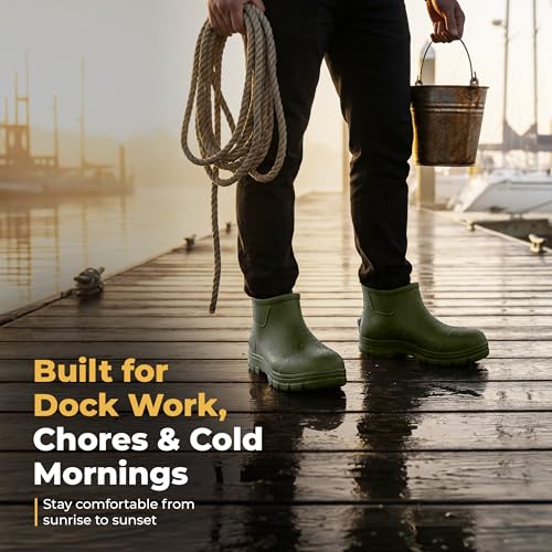 Image of Waterproof Deck Boots for Women | Lightweight, Anti-Slip Rubber Rain Boots, 10 oz each | Pull-On Fishing & Ankle Boots for Sailing, Boating, Docks, Camping | Garden Boots for Everyday