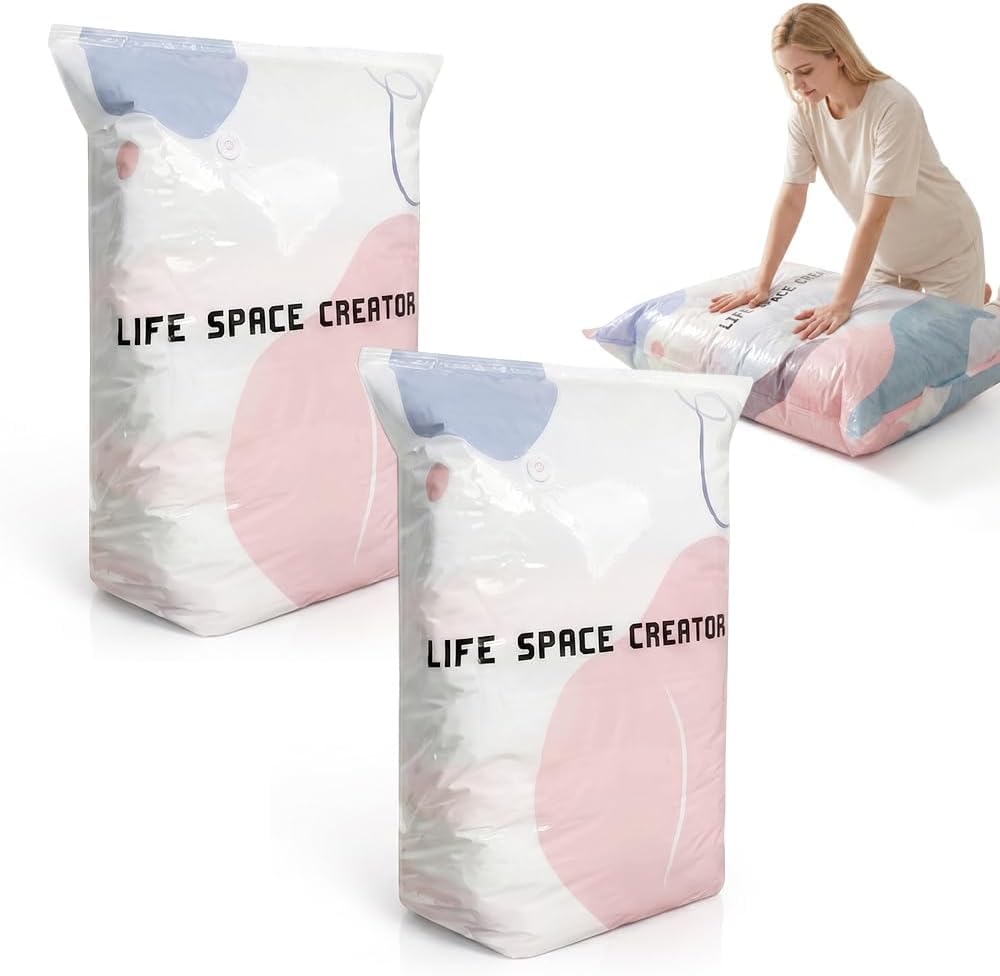 2026 New No-Pump Vacuum Storage Bags, Space Saver Bags, Portable Large Clothes Compression Bags for Household Use, Convenient Cube Storage Bags for Clothes, Comforters, Blankets (2, 19.6 * 27.5in)