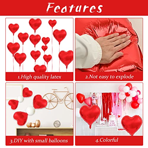 Biapian Red Heart Balloons - 10PCS Valentines 18 Inch Metallic Red Foil Balloons for Decorations - Image 4