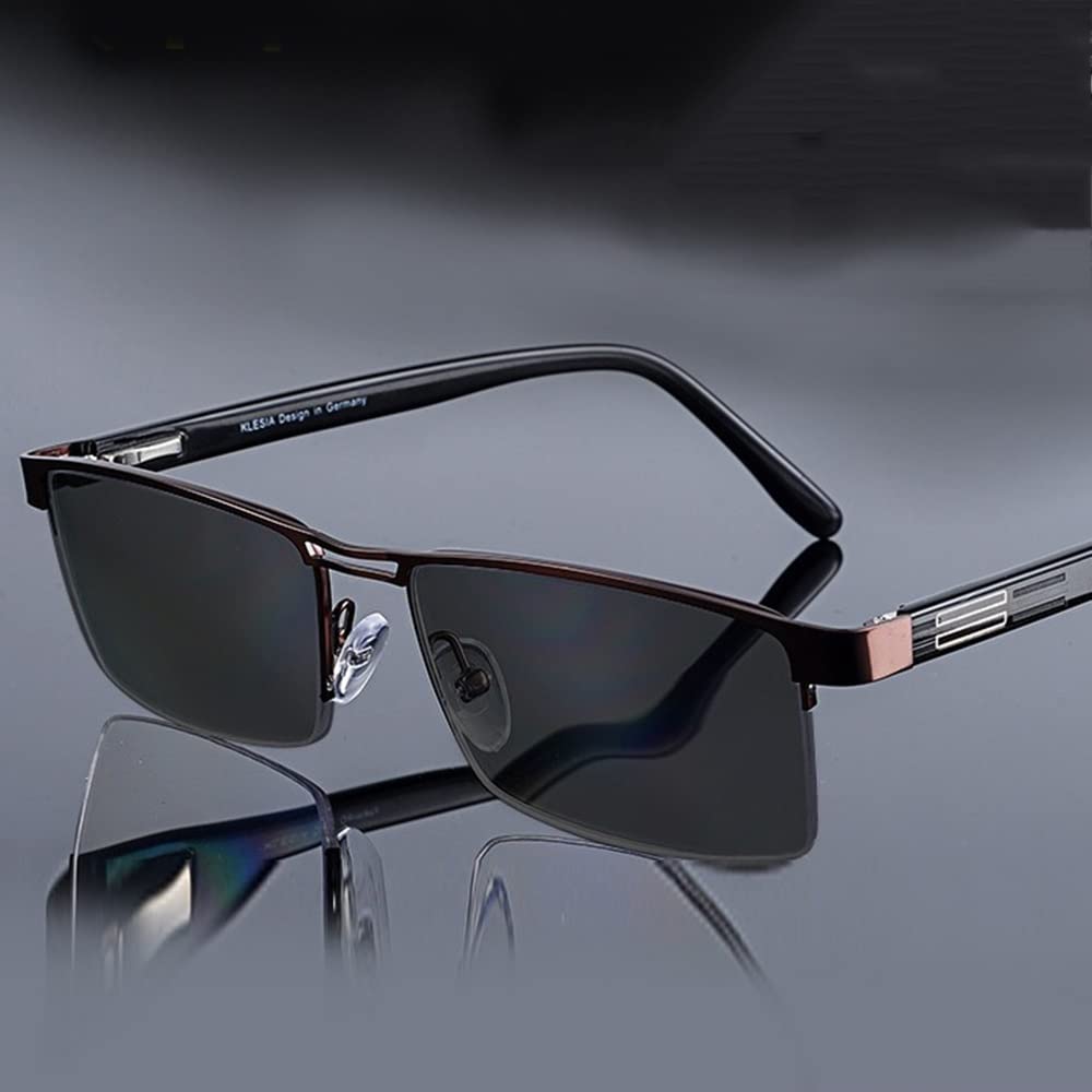 SFIVE Gafas De Lectura Fotocromaticas Media Caja Gafas De Sol HD Anti Luz Azul Gafas De Presbicia Hombres Multifoco Negro/Bronceado 1.0 1.5 2.0 2.5 3.0 (Color : Bronzed, Size : +3.5)