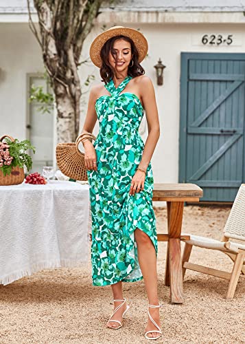 Image of GRACE KARIN Womens Summer Floral Dresses 2026 Boho Maxi Dress Flowy Halter Sundress Casual Vacation Beach Clothes with Pocket