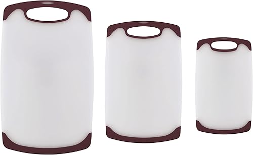 Miniatura 9 de Farberware Juego de tablas de cortar de plástico antideslizante con ranuras para jugos, juego de 3, gris