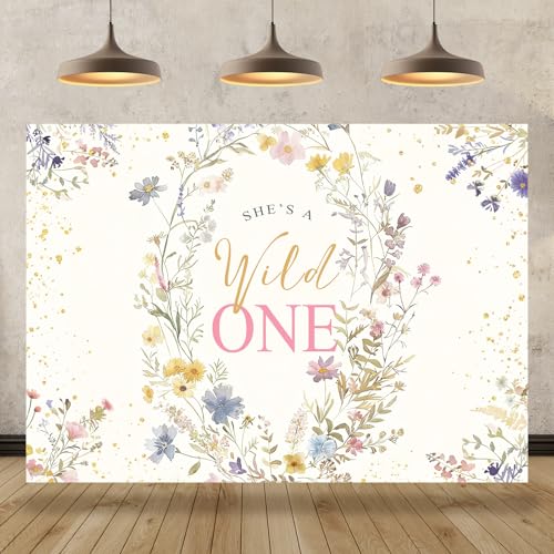Bcuuipo Wild One Backdrop 1st Birthday Wildflower Party Decorations for Girls Newborn Floral First Birthday Cake Table Banner Supplies Bday Photography Background Photo Booth Studio Props 7x5ft