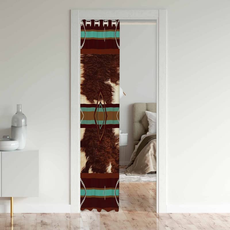 Loussiesd Western Farmhouse Doorway Curtain Privacy Cowhide Door Cover Curtain Boho Aztec Winter Insulated Thermal Curtains for Bedroom 80 inch Length (1 Panel 86x203cm) - Image 3