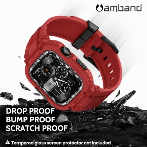 Image of amBand Bands Case Compatible with Apple Watch Series 11 /10 46mm for Men, M1 Sport Rugged Heavy Duty Cover Tactical Strap Military Grade Protective Bumper Protector for iWatch 46 mm - Mars Red