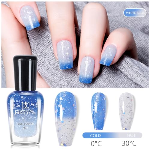 Colour Changing Nail Polish Set, Nail Varnish Quick Dry 4Pcs, Iridescent Mermaid Glitter Finish - Blue Purple Pink Ombre Nail Polish Set, Temperature Reactive No UV Lamp Required - Image 3
