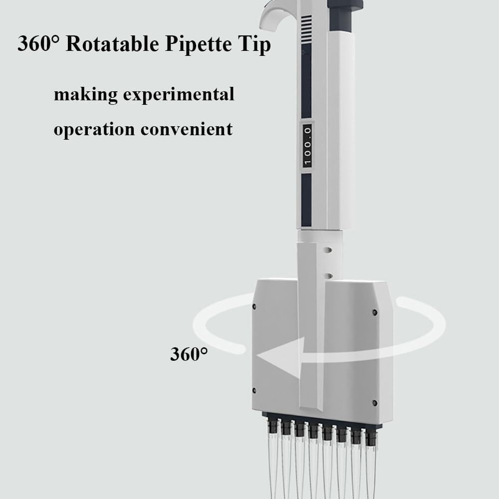 Dispensador automático de pipetas, pipeta de laboratorio de 8 canales, 0,5-300 ul, punta giratoria de 360°, con ventana digital, pipetas multicanal ajustables de alta precisión for laboratorio y escue