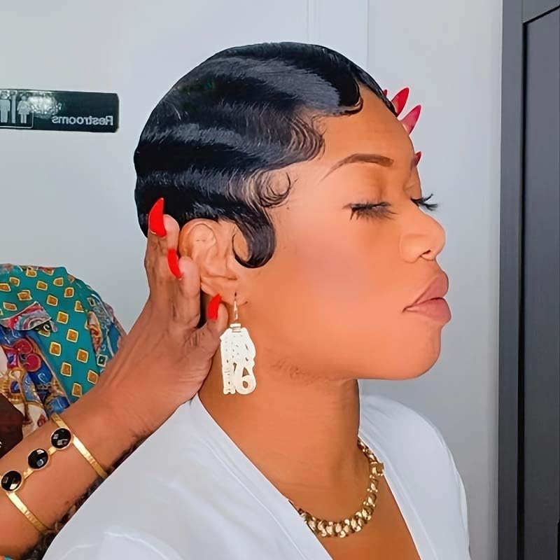 Real Human Hair Curly Pixie Wig Glueless Bob Full Machine Made Salt and Pepper Short Curly Bob Wig Pixie Cut Curly Human  main image 3