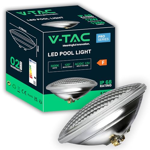V-TAC Lampe LED pour Piscine 12W – PAR56 – Lampe en Verre Antichoc pour l'Éclairage de Piscines et Fontaines – 1260 Lumen – Lumière Subaquatique –...
