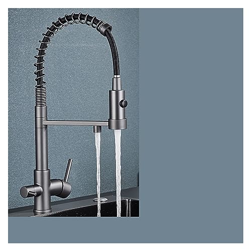 Robinet de cuisine avec filtre à double bec mitigeur gris mat pour purification