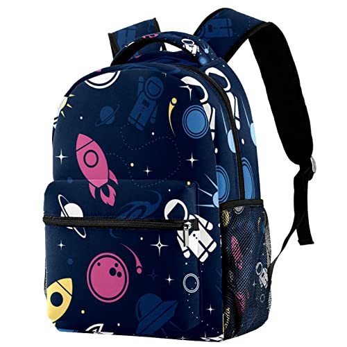 Mochila para portátil con estampado de cohetes y compartimentos ergonómicos