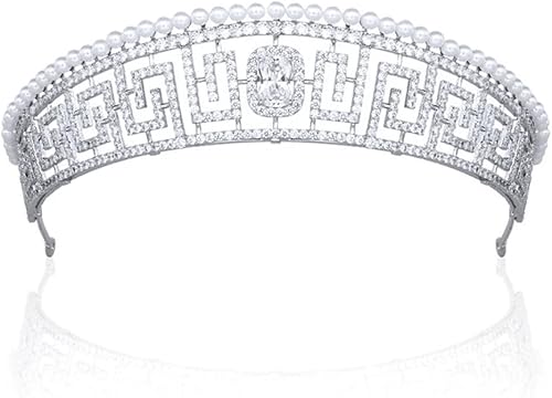 Charming princess crown 600 Pcs Cubic Zirconia pearl 925 Sterling Silver Crown