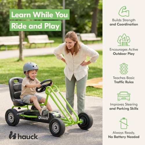 Image of hauck Kids Pedal Go Kart, 4 Wheel Bike Cart, Ride for Ages 4-8, Green
