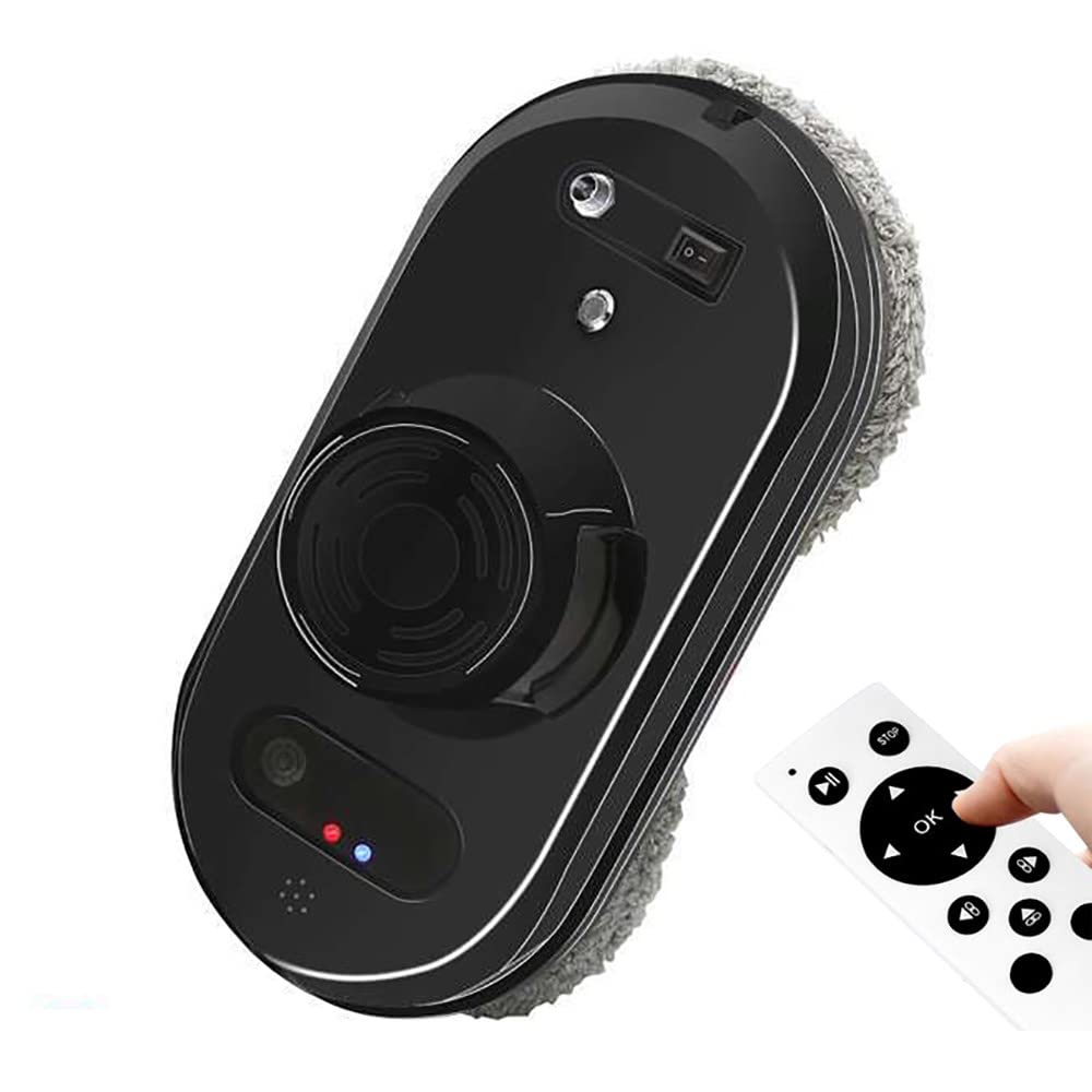 GTHTUHFD Window Cleaning Robot, Intelligent Remote Control Automatic Vacuum Cleaner For Glass And Tiles, Anti-Falling And Flexible Cleaning Solution,Black