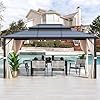 YOLENY 10×13 Hardtop Gazebo Outdoor Polycarbonate Double Roof Canopy Aluminum Frame Permanent Pavilion with Curtains and Netting Sunshade for Garden Patio Lawns