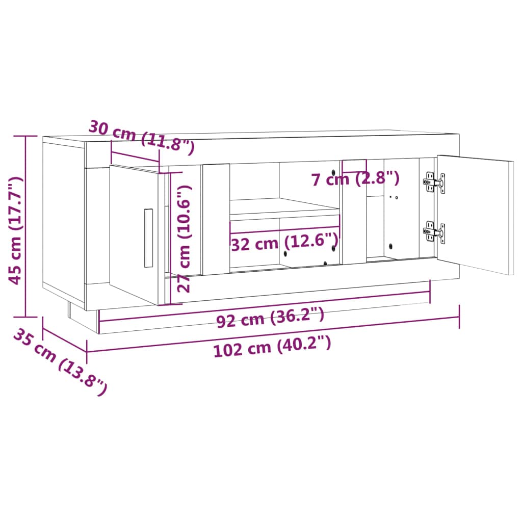 TV-Schrank Weiß 102x35x45 cm Lowboard aus Holzwerkstoff Modernes TV-Board mit Ablagen Fernsehtisch für Wohnzimmer Entertainment-Center Mediaschrank für Konsolen und Media-Player
