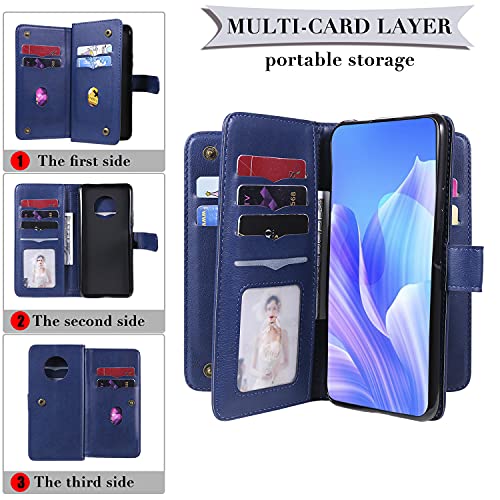 Blllue Capa carteira compatível com iPhone 7 Plus, capa de couro sintético de cor sólida com 10 comp