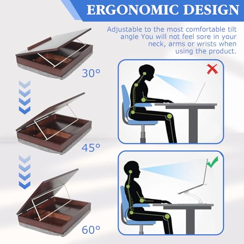 Wood Easel Lap Desk with Storage Schoolhouse Lap Desk with with Detachable Cushion Lap Tray with Cushion Laptop Table for Sofa Serving Tray Adjustable Laptop Stand for Bed for Home Office Schoolhouse